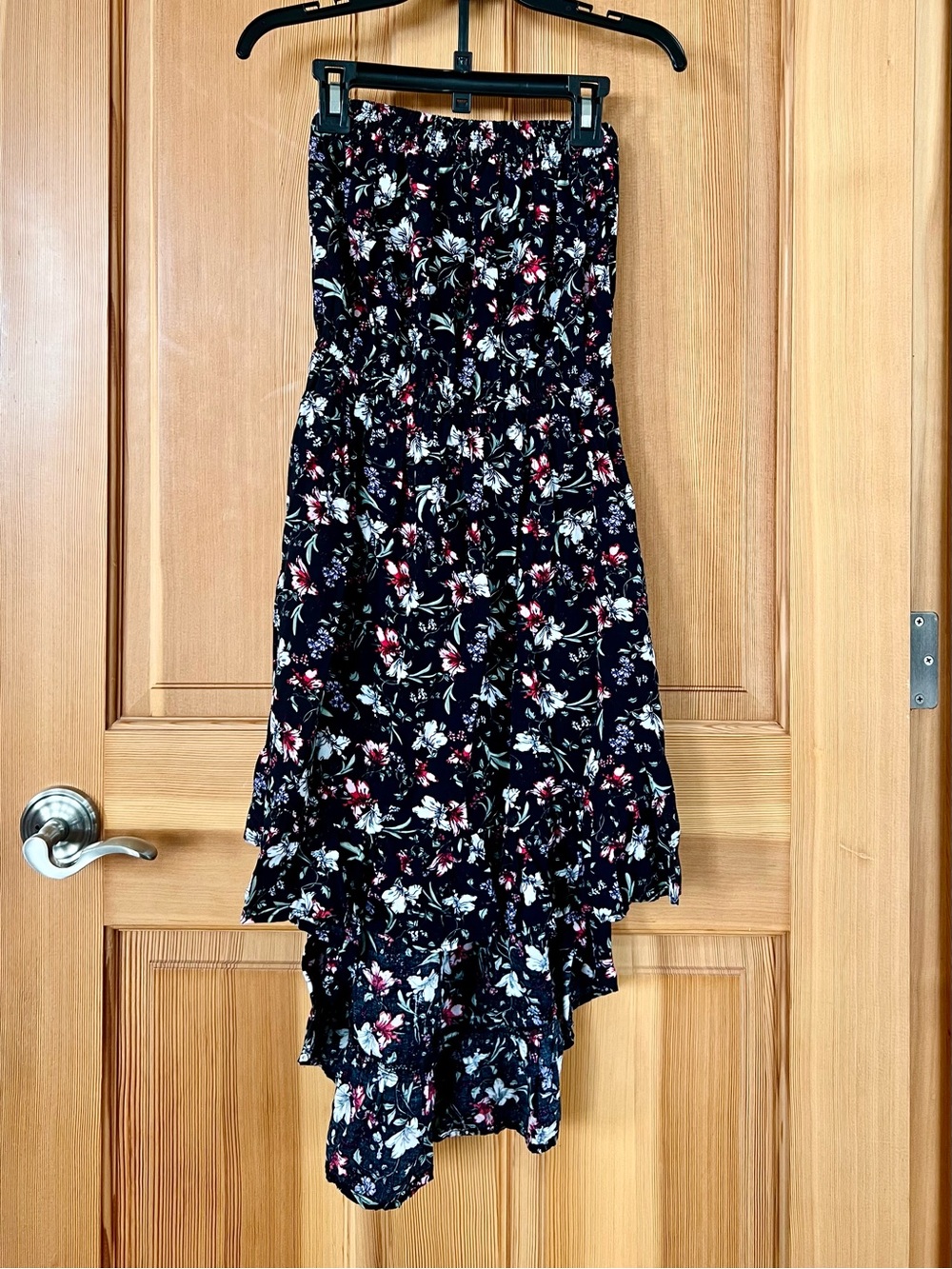 Black Floral Strapless Summer Dress Viscose